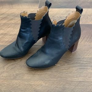 Chloe Scalloped Ankle Boots. Black EUC